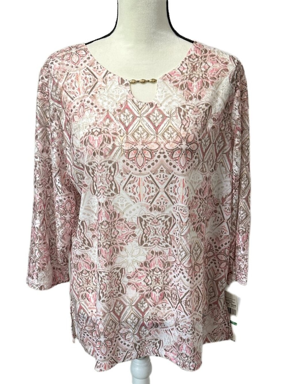 NWT Alfred Dunner Top 3/4 Sleeves Geometric Print Blouse Size L
